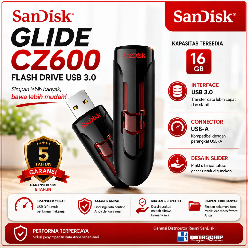SANDISK CZ600 Cruzer Glide 16GB / 32GB / 64Gb Flashdisk - Gambar 2