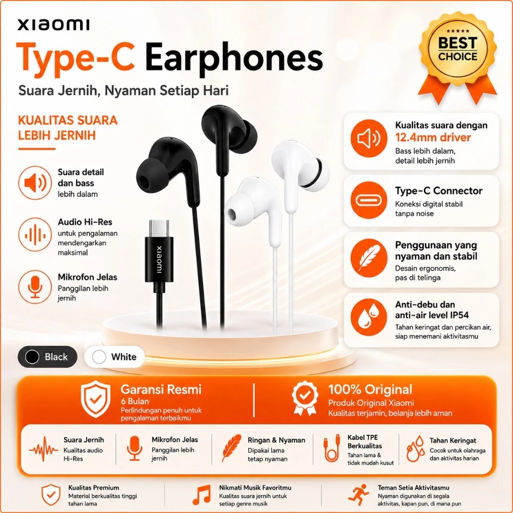 XIAOMI Earphone Type-C Plug And Play Ergonomis Level Ip54