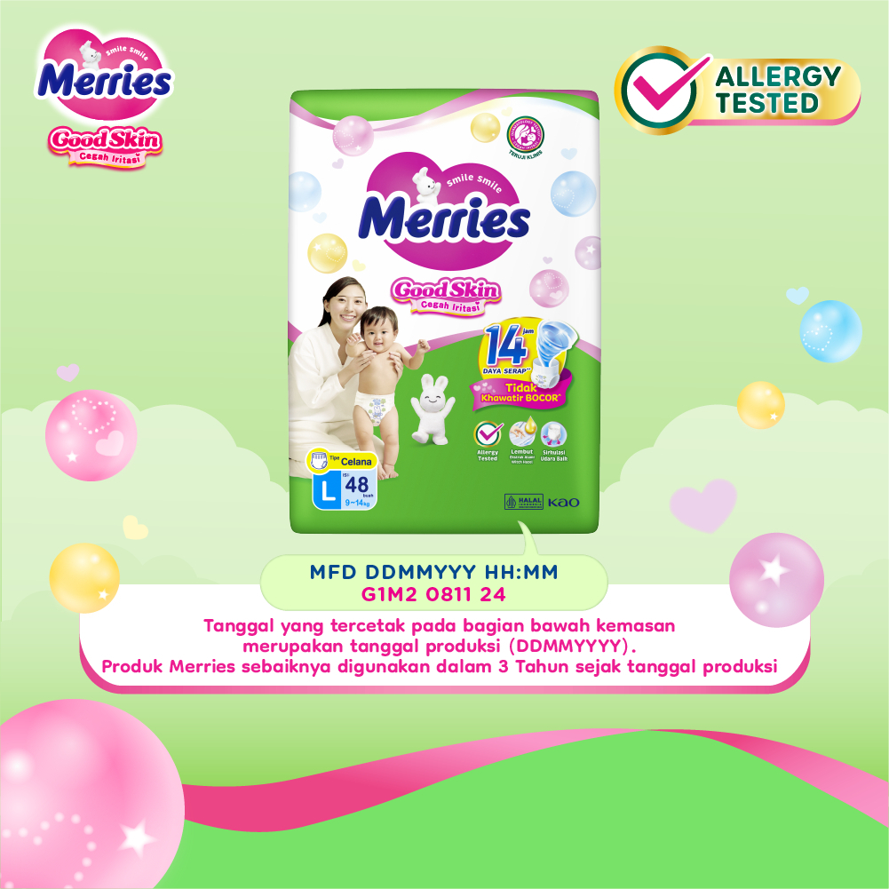 Merries Good Skin Pants Popok Perlengkapan Bayi L(9-14)kg Isi 48 Buah - Gambar 2