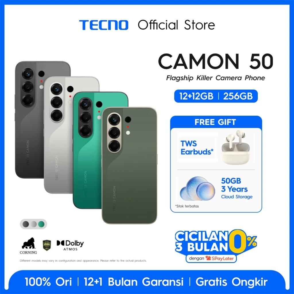 [SUPERZOOM FLASHSNAP] TECNO CAMON 50 12GB+12GB*/256GB, 50MP Sony + 8MP Ultra Wide, 32MP Front Camera, 1.5K 144Hz AMOLED, Mediatek Helio G200 Ultimate , IP69K, 45W Ultra Charging, camon50