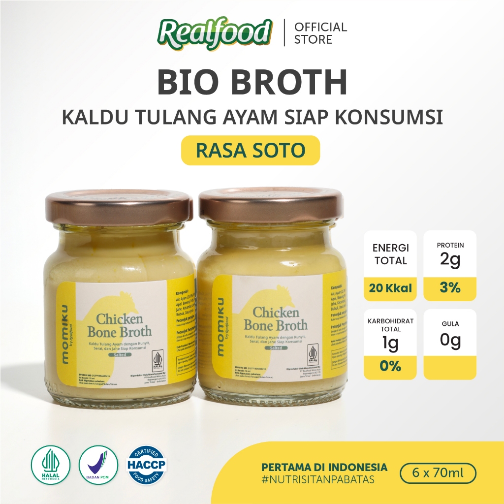 Realfood Chicken Bone Broth Rasa Soto / Kaldu Tulang Ayam Siap Konsumsi / Bone Broth untuk Dewasa dan Lansia / Collagen / Glutamic Acid / Sendi / Tulang / Daya Ingat / Gut Barrier / Unsalted / Rendah Garam / Low Sodium - Gambar 3