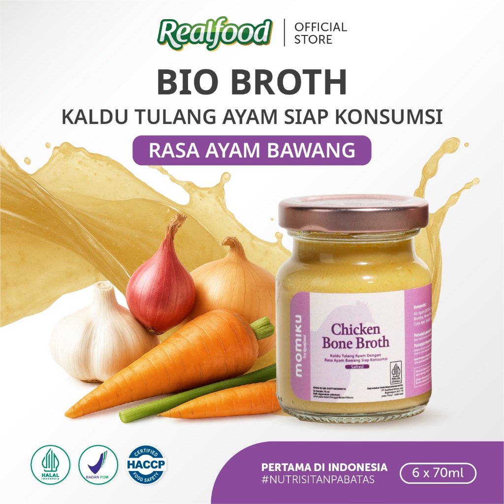 Realfood Chicken Bone Broth Rasa Ayam Bawang / Kaldu Tulang Ayam Siap Konsumsi / Bone Broth untuk Dewasa dan Lansia / Collagen / Glutamic Acid / Sendi / Tulang / Daya Ingat / Gut Barrier / Unsalted / Rendah Garam / Low Sodium