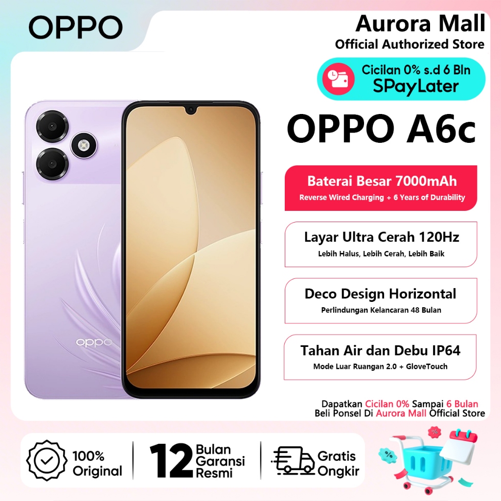 OPPO A6c 4/64GB 4/128GB (4+4GB Extended RAM) Official Store HP Android Murah Terbaru 2026 Handphone