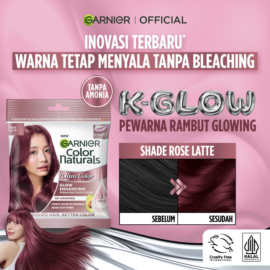 [INOVASI BARU] Garnier Hair Colour K-Glow Sachet 20ml - Hair Color Korean Glow Kglow Permanent Cat Rambut Tanpa Amonia Creamy Nudes Nyala Tanpa Bleaching Semir Rambut Tutup Uban