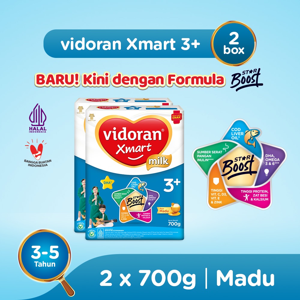 vidoran Xmart 3+ All Varian 700gr Susu Formula Pertumbuhan Anak 3-5 Tahun - 2 box (Exp : 05.2027)