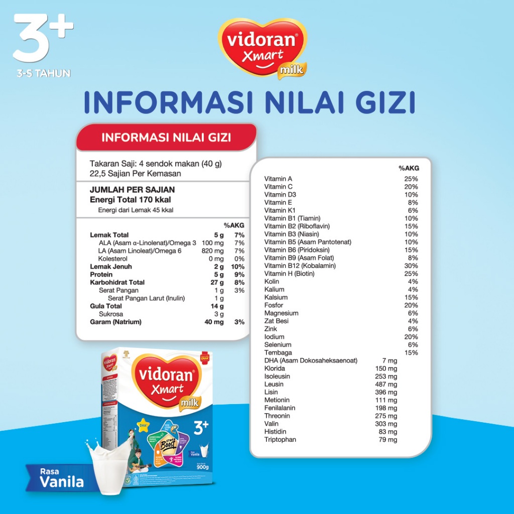 vidoran Xmart 3+ Vanilla 700gr Susu Formula Pertumbuhan Anak 3-5 Tahun - 5 box (Exp : 05.2027) - Gambar 3