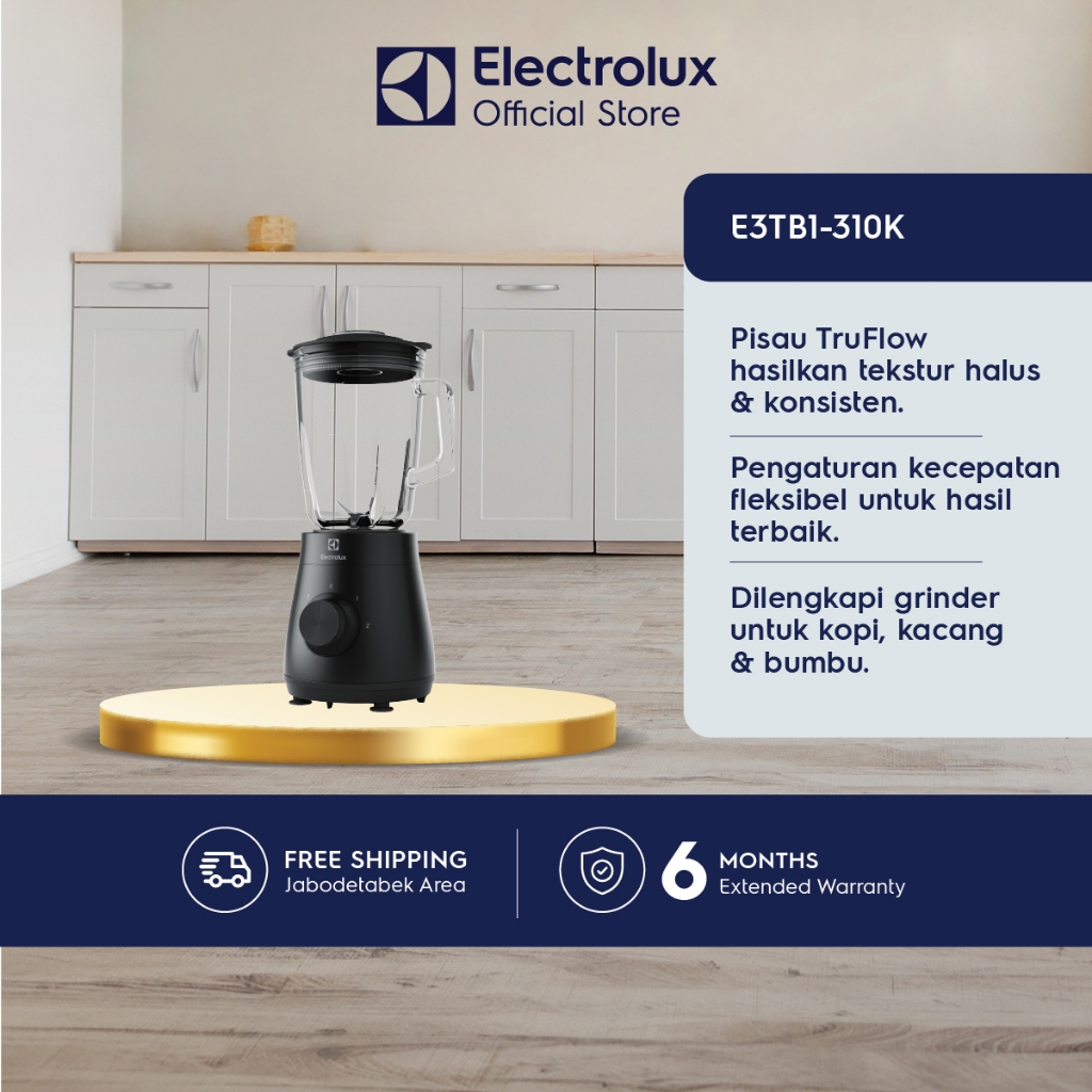 Electrolux Blender 1.5 liter Pelumat 2 in 1 Penggiling kopi, kacang, bumbu Tabung plastik BPA Free Pisau Truflow sangat tajam E3TB1-310K