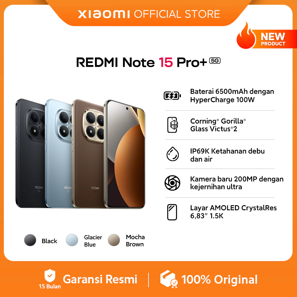 Xiaomi Redmi Note 15 Pro+ 5G (8/256 GB) (12/512 GB) / Baterai 6500mAh dengan HyperCharge 100W / Corning® Gorilla® Glass Victus® 2 / IP69K Ketahanan debu dan air / Kamera baru 200MP dengan kejernihan ultra / Layar AMOLED CrystalRes 6,83" 1.5K [Xiaomi Offic - Gambar 2