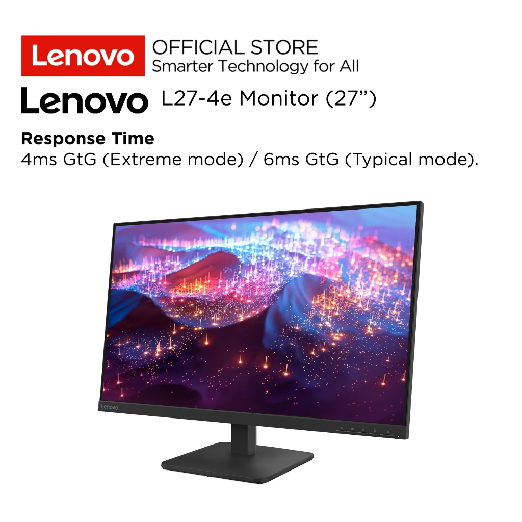 Lenovo Monitor L27-4e C1WW 27" FHD IPS 3-side NearEdgeless WLED 100Hz 99% sRGB Antiglare Stand Tilt VESA Mount HDMI VGA Monitor 27inch 68CDKAC1WW Raven Black Garansi Resmi Lenovo Indonesia 3 Tahun - Gambar 3