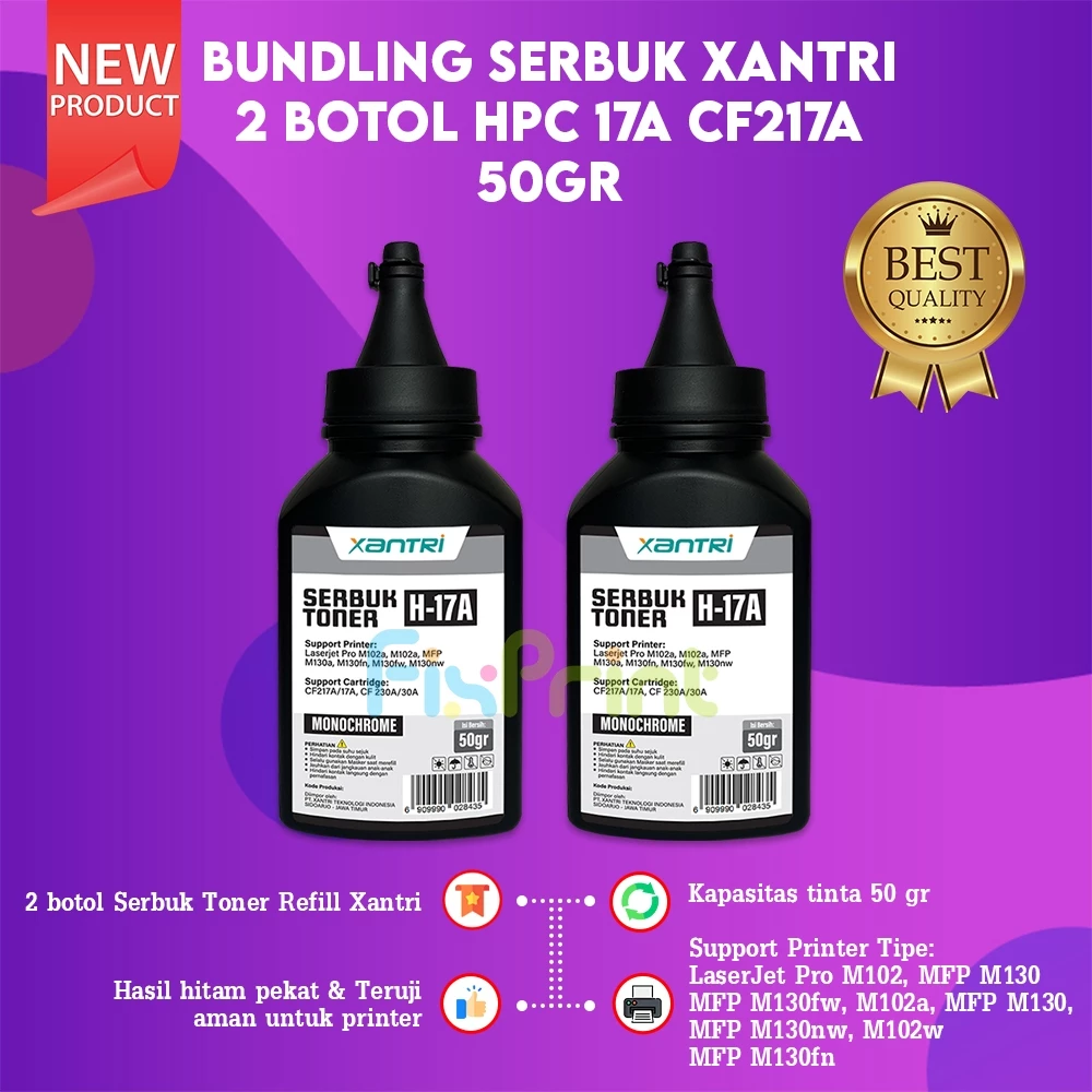 FixPrint Cartridge Toner Xantri Premium Grade Xantri 17A CF217A Printer M130fw M102a M102w M130a M130nw New Chip 047 Serbuk Xantri 50 gram - Gambar 3