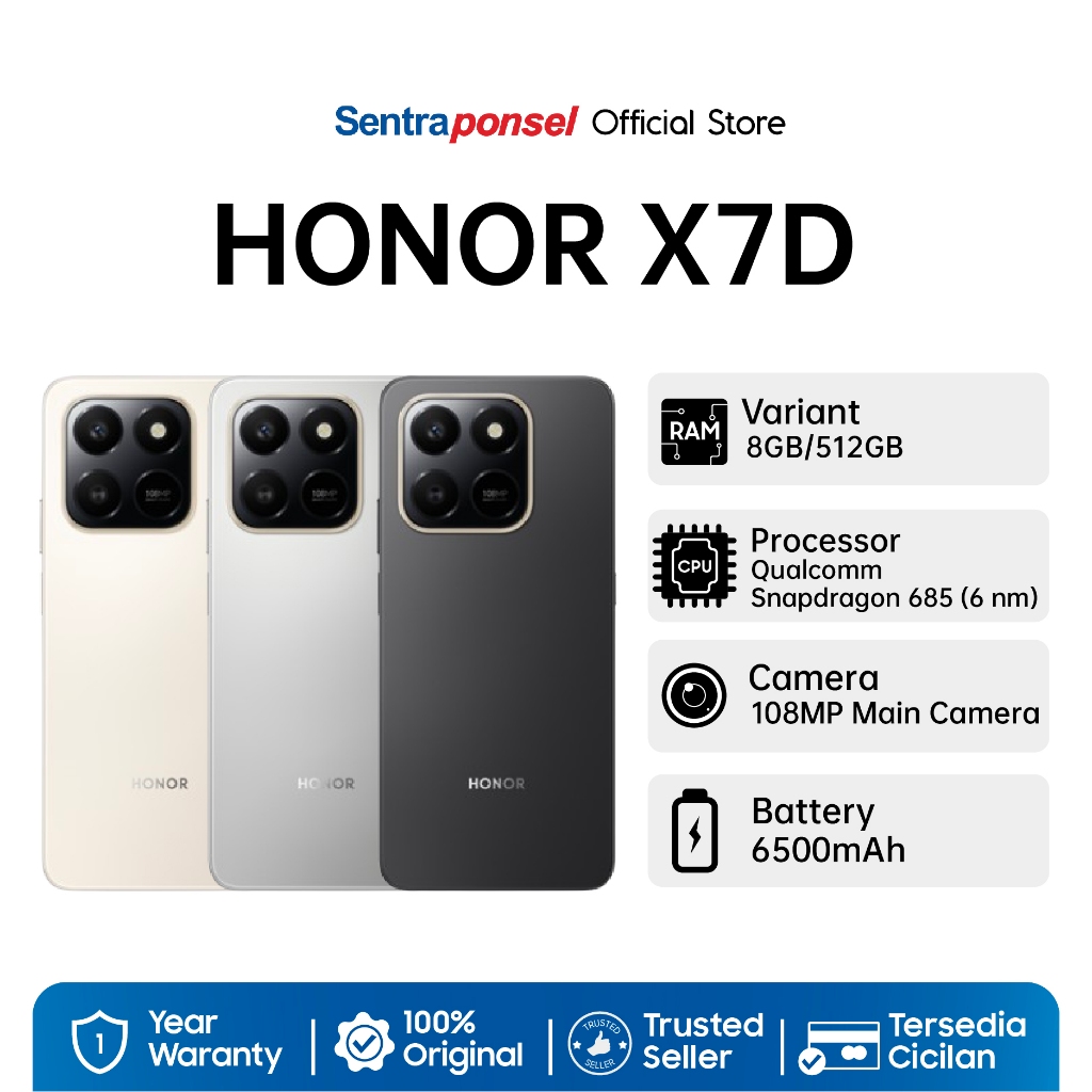 Honor X7D 8/512GB Snapdragon 685 108MP 6500mAh / Garansi Resmi Honor Indonesia 1 Tahun