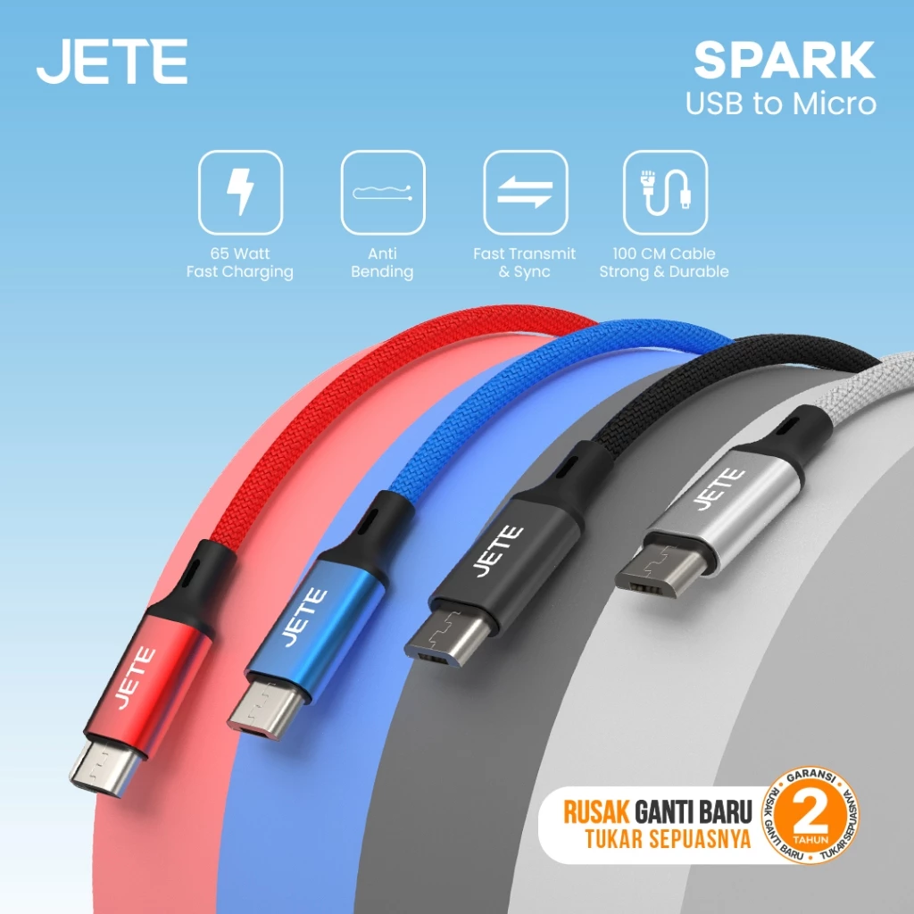 JETE Spark Kabel Data Micro USB 2.4A Fast Charging - Garansi Resmi