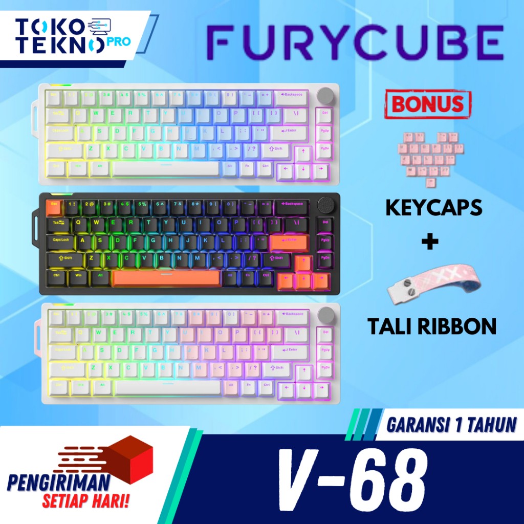 FURYCUBE V68 / V-68 Mechanical Gaming Keyboard 3-5pin Hotswap Metal Knob Rgb Backlit Wired Office Keyboard
