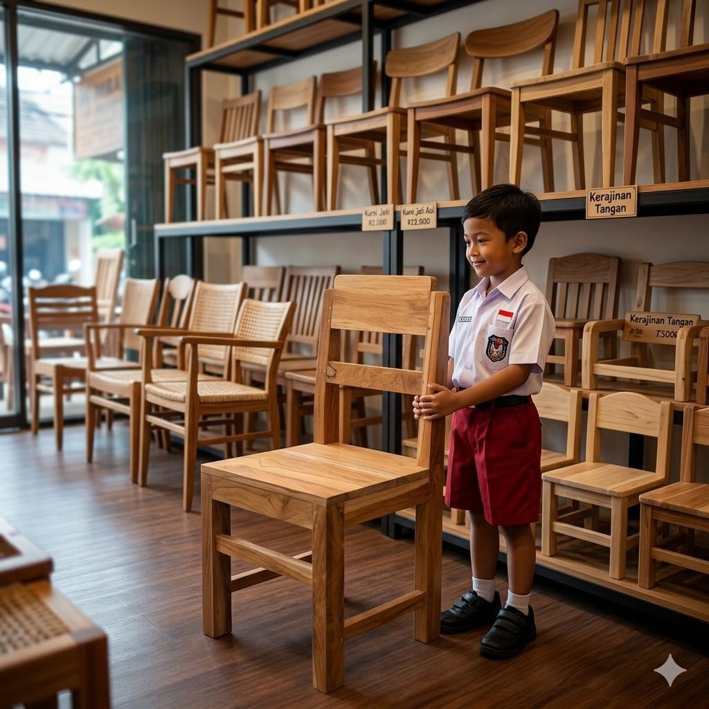 Kursi SD Kayu Jati Perhutani Asli Allgrade Bangku Sekolah Anak SD - senaly -