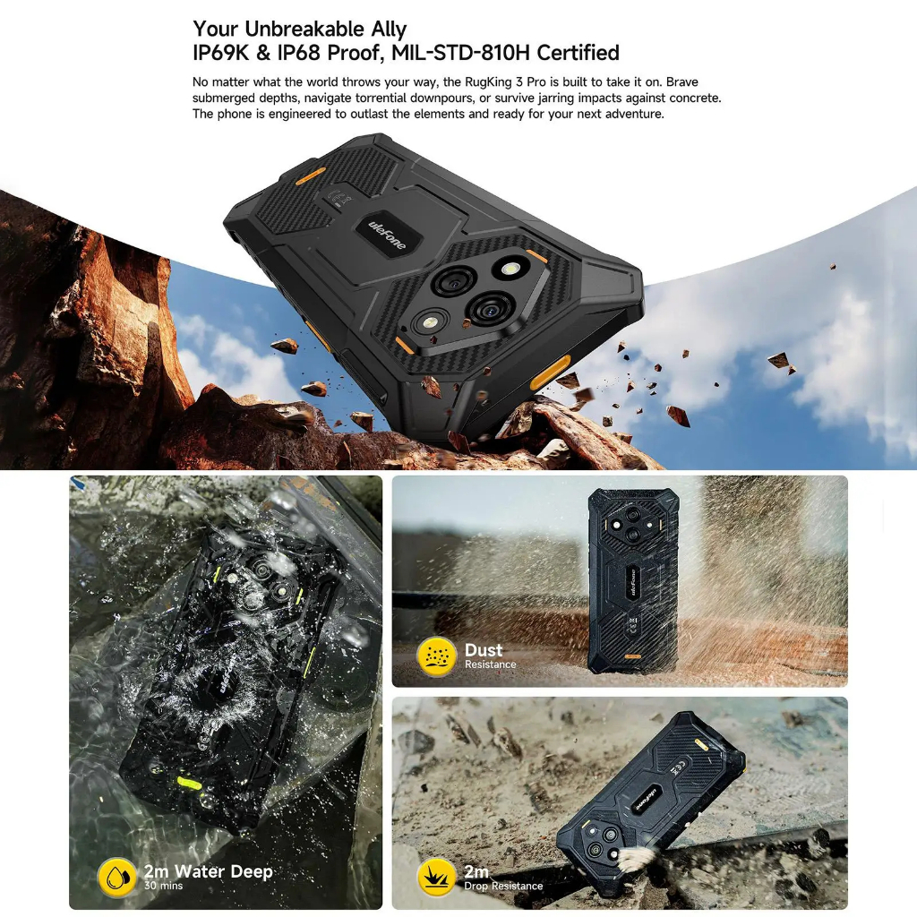 Ulefone RugKing 3 Pro 6.56''LCD IPS 120HZ Unisoc T7250 8GB 128GB 5700mAh 10W 48MP - Gambar 3