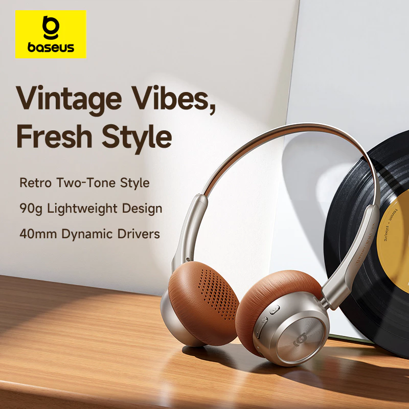 Baseus Bass BH1 Air Wireless Headphones Retro Two-Tone Style 90g Lightweight Design - Gambar 2