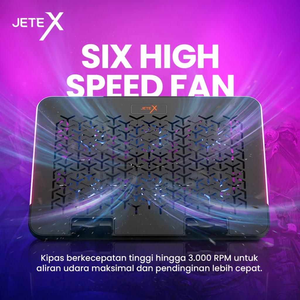 Cooling pad JETE LX1 pendingin Laptop notebook cooler gaming RGB light with phone holder 6 fan usb port silent technology - Gambar 2
