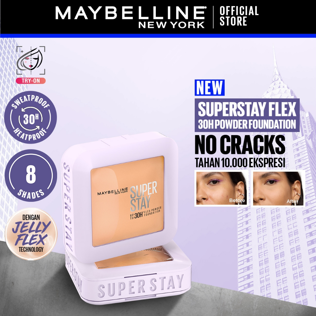 [BARU!] MAYBELLINE OFFICIAL Superstay Flex Powder 30H Longwear Powder Foundation Two-Way Cake Oil Control Transferproof Waterproof Full Coverage Setting Matte Makeup - Gambar 2