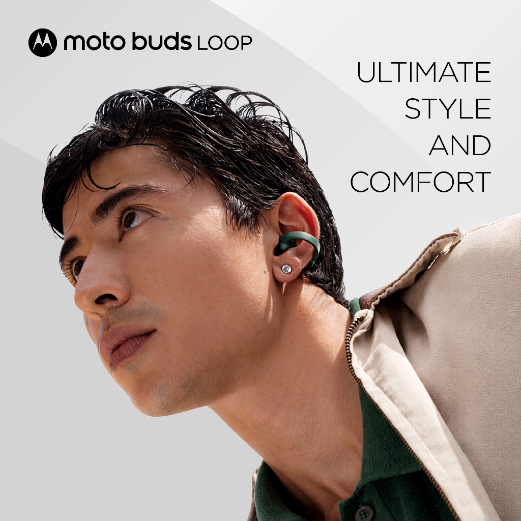 Moto Buds Loop Sound by BOSE - Big Driver 12mm x2 - Dual-Mic x2 + Crystal Talk AI tech - Bluetooth 5.4 - 45 hours Total Battery - Water Repellent - Spatial Audio - Moto AI - EVO - Smart Connect - Gambar 2