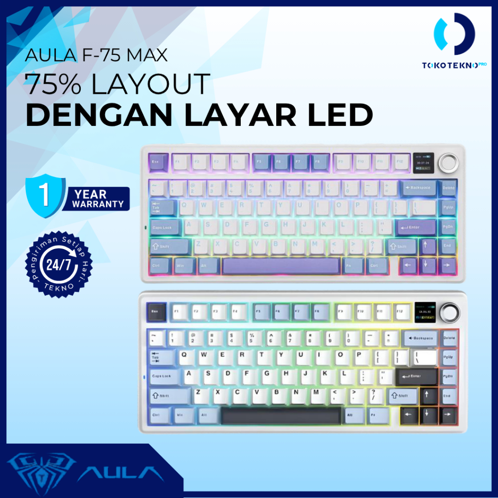 AULA F75 / F-75 MAX Mechanical Gaming Keyboard RGB 3in1 Connection Gasket With TFT Screen Rotary Knob