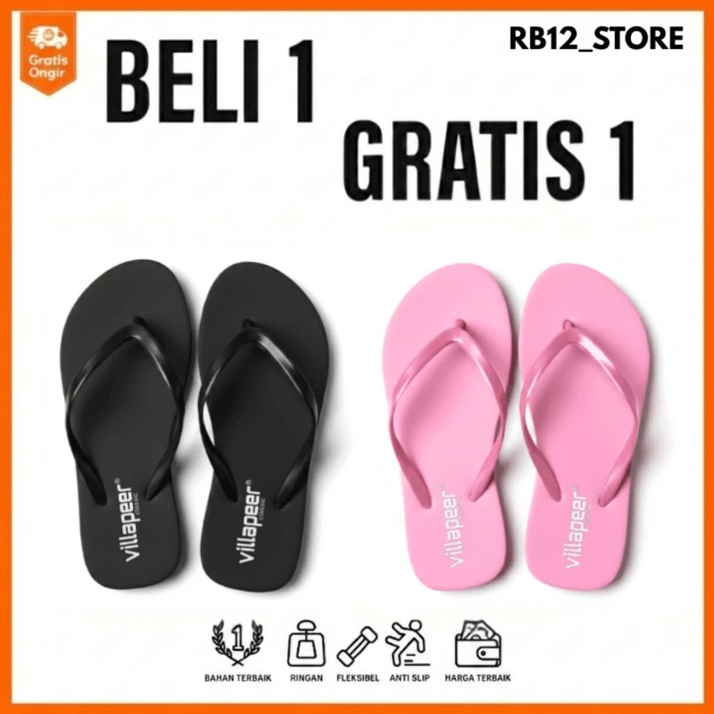 Sandal Jepit Wanita Beli 1 Gratis 1 Sandal Cewek Perempuan Santai Terbaru Kekinian Empuk dan nyaman - Gambar 2