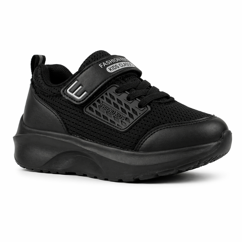 WIBI SP52-01 Sepatu Anak Laki laki Wanita Hitam Sporty Perekat Mesh Sol Tebal Desain Kasual Modern