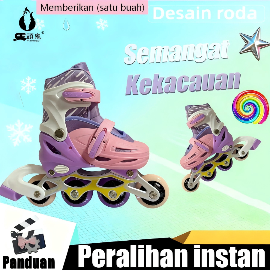 Matougui sepatu roda anak/Sepatu Roda 4 Roda Anak Perempuan –lampu kedip/tidak licin/anti goyang/lnline skate/star/ukuran dapat disesuaikan/pu/gaya bajaj/mode skateboard - Gambar 4