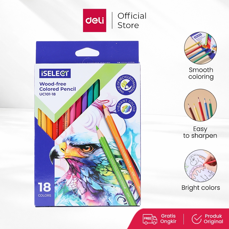 Deli I-Select Pensil Warna Serbaguna Wood-free 6/12/18/24 Warna UC101