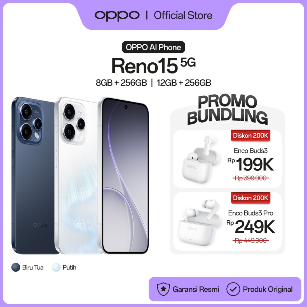[BARU] OPPO Reno15 5G 8+256GB & 12+256GB [3.5x Telephoto Vibe Portrait, 6500mAh Battery 80W SUPERVOOC, IP69 Water & Dust Resistance] - Gambar 2