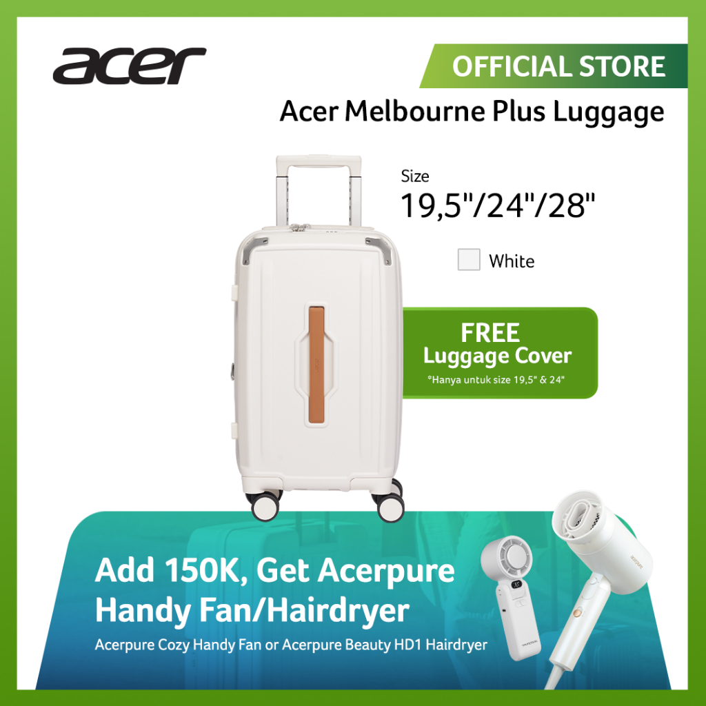 (Free Luggage Cover) Acer Fashion Koper Polyethylene Melbourne Plus Luggage - White