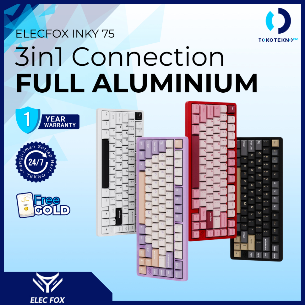 ELEC FOX / ELECFOX Inky-75 / Inky 75 Mechanical Keyboard 75% RGB Gaming Keyboard 3in1 Connection
