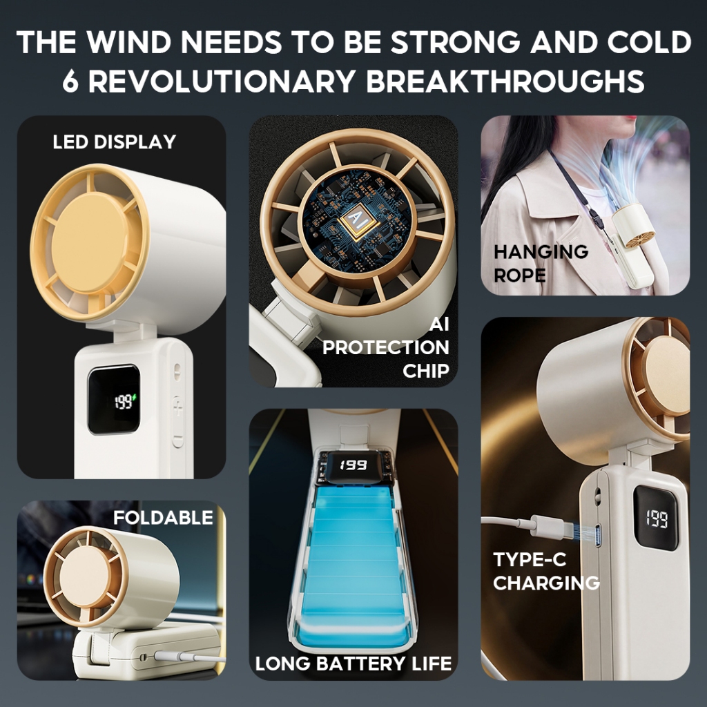 Yodevoe S23 Portable Mini Fan Adjustable 199 Gear 2000mah Turbo Fan Charge Pendinginan Tanpa Kebisingan Cocok Untuk Olahraga Luar Ruangan - Gambar 2