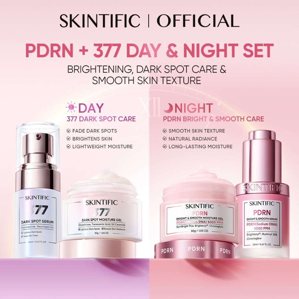 SKINTIFIC PDRN Day Night Skincare Set for Face Brightening Repair Glowing Skin Moisturizer Serum Spray 377 Retinol VC Dark Spot Acne Marks Anti Aging Hydrating Paket Skincare Wajah Kulit Kusam Flek Hitam Glowing Skin