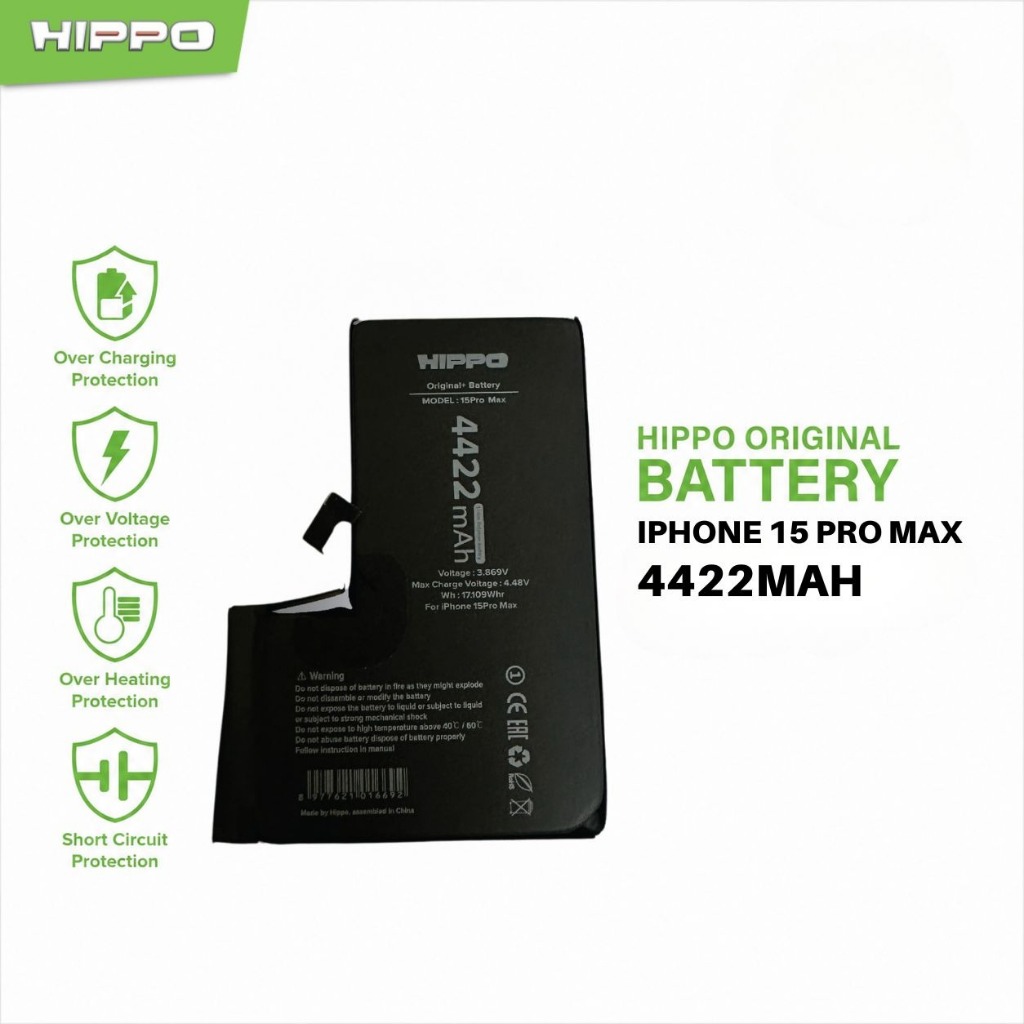 Hippo Baterai Iphone 15 Pro Max 4422mAh Battery Batere Batrai Batre Original Cell Garansi resmi
