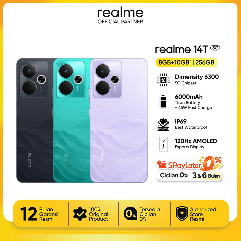 realme 14T 5G 8GB+10GB|256GB (Dimensity 6300 5G Chipset | 6000mAh Titan Battery | 45W Fast Charge | IP69 Best Waterproof)