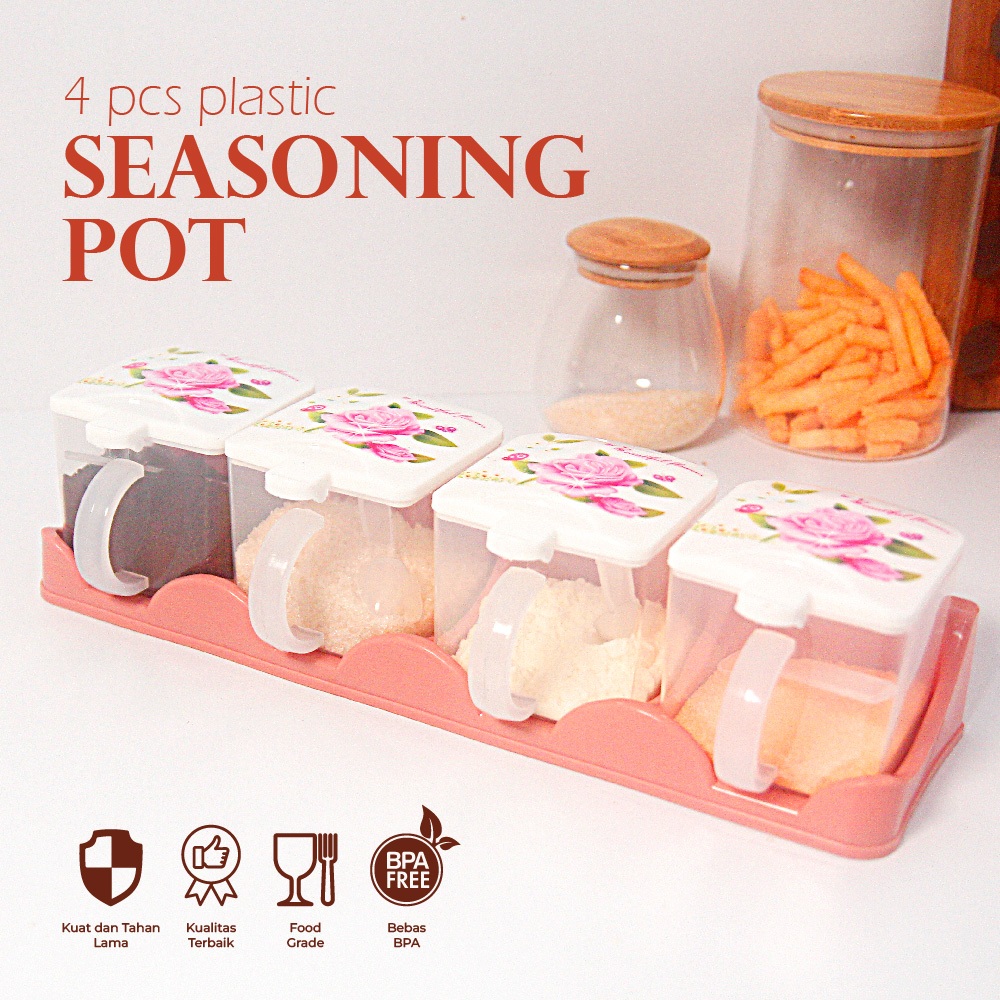 Tempat Bumbu Dapur Set 4 Sekat Plastik Transparan