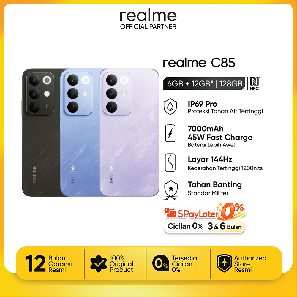 realme C85 6GB+128GB | NFC | 7000mAh Battery | 50M AI Camera | | IP69 Tahan Air | 50M AI Camera