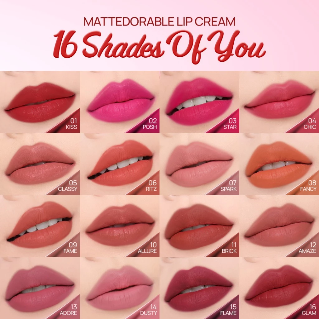 Hanasui Mattedorable Lip Cream - Velvet Matte Finish Melembabkan Ringan Tahan Lama Pigmented Olive Oil Vitamin E - Gambar 4