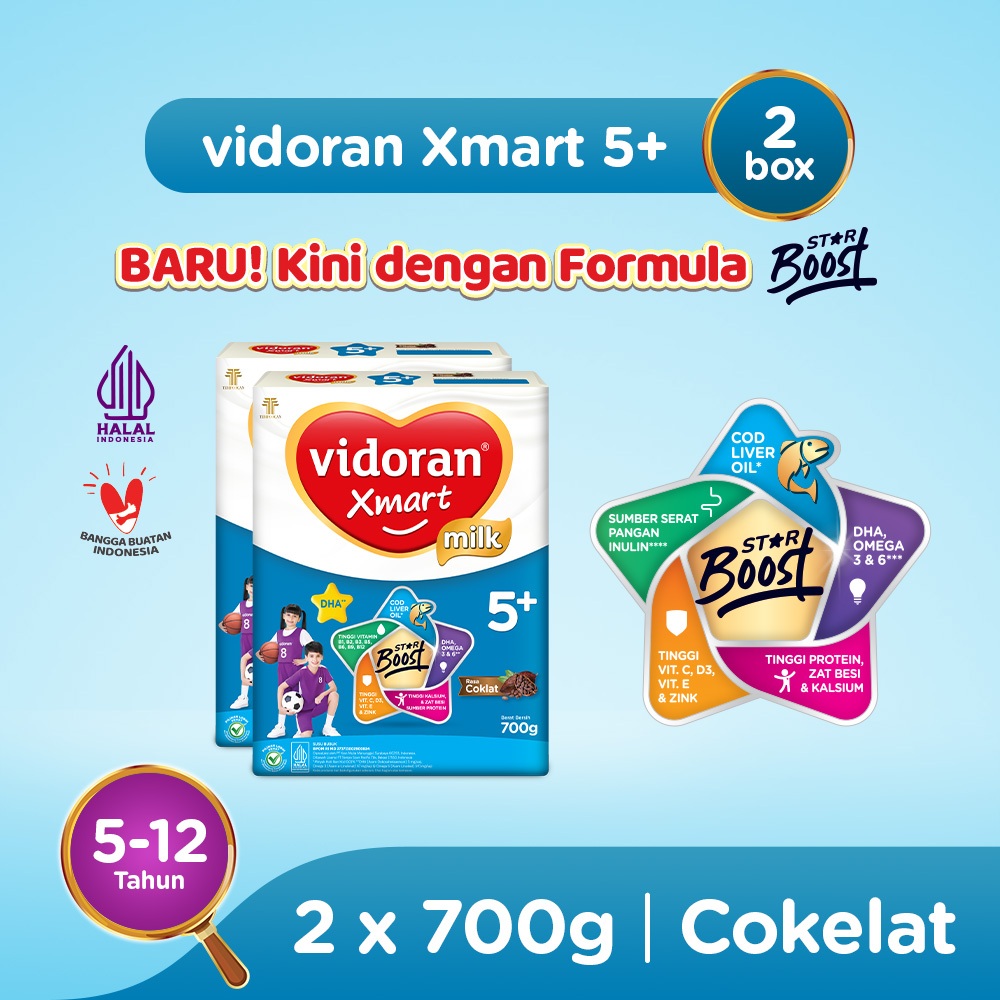 vidoran Xmart 5+ All Variant 700gr Susu Formula Pertumbuhan Anak 5-12 Tahun - 2 box (Exp : 02.2027) - Gambar 2
