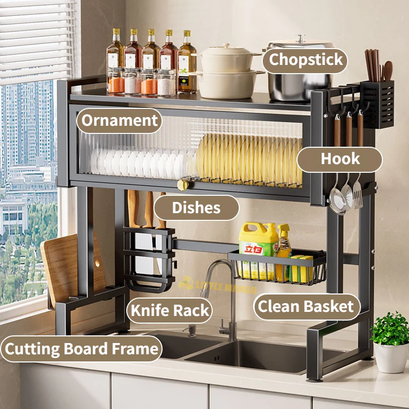 Rak Wastafel Dapur Multifungsi Stainless Steel Rak Dapur With Cover Dish Drainer Penyimpanan Dapur - Gambar 2