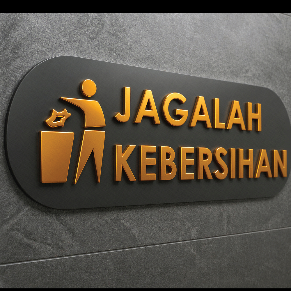 Plang Tanda sign Jagalah Kebersihan Akrilik Gold Timbul - Gambar 3