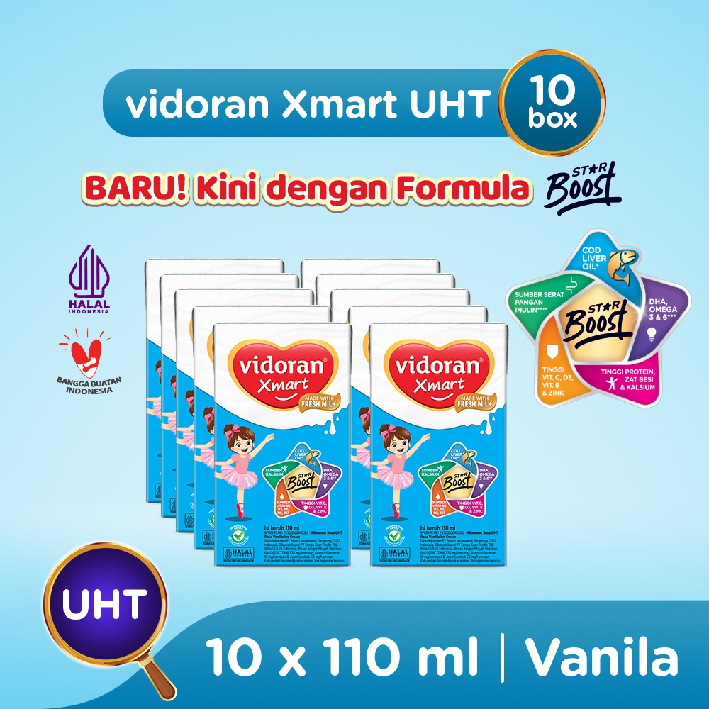 Vidoran Xmart UHT Susu Cair Es Krim Vanilla [10pcs / 110 ml] - Exp : 12.2026