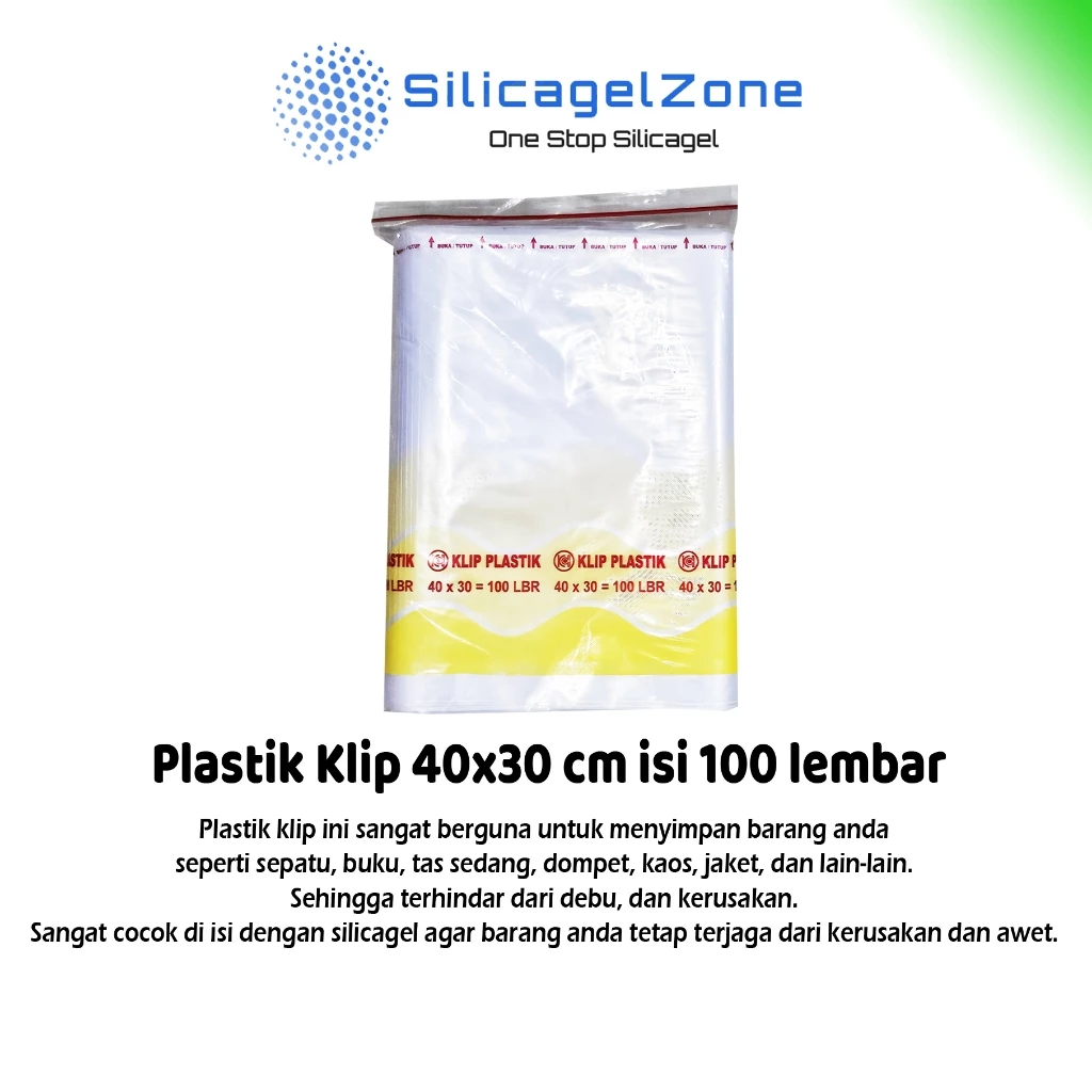 Plastik Klip Ziplock 40 x 30 isi 100 lembar Berguna untuk menyimpan sepatu, kaos, tas kecil, dompet, topi, aksesoris lainnya