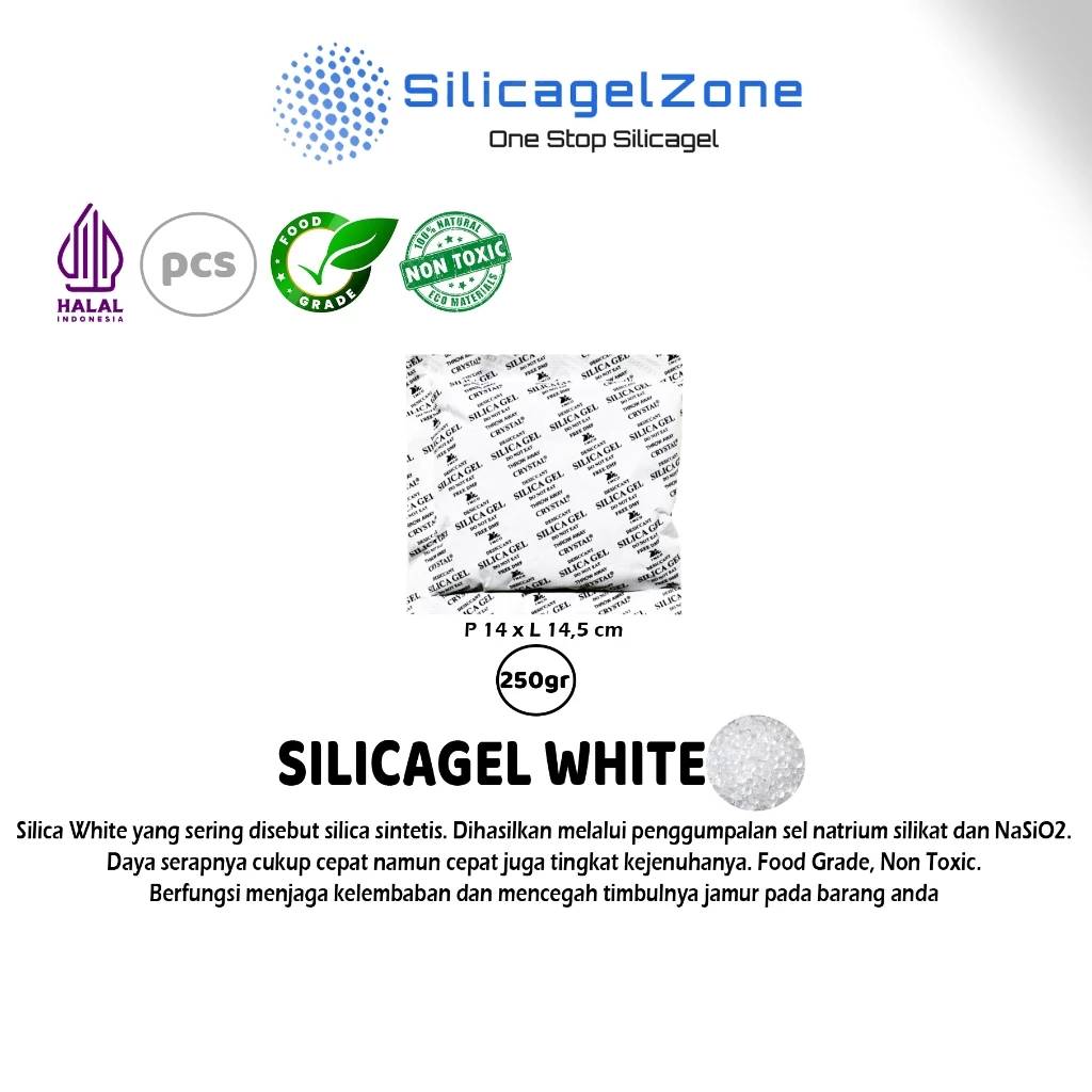 Silica Gel JUMBO WHITE (PER SACHET 250GR 500GR) HIGH QUALITY FOOD GRADE - Gambar 2