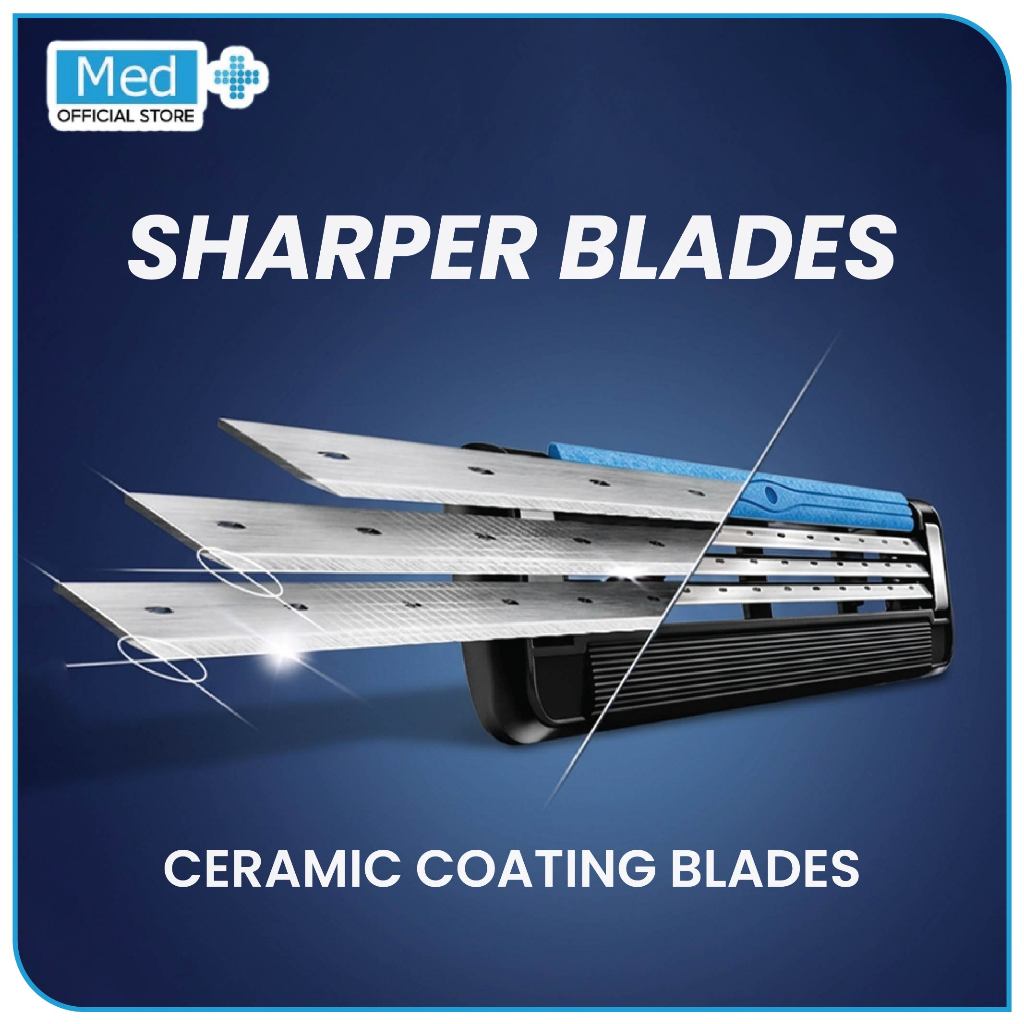 Med+ Disposable Shaver Pisau Cukur Pria 6 Cartridge + 1 Handle / Open-Flow Smooth Glide / Cukur Halus untuk Kulit Sensitif - Gambar 2