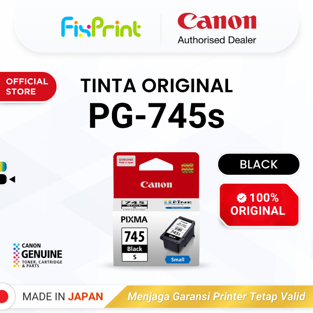 FixPrint 100% ORIGINAL Tinta Canon PG 745s Small Black - Printer MG2570s TS207 TS307a TS707 TR4670s - Tinta Asli