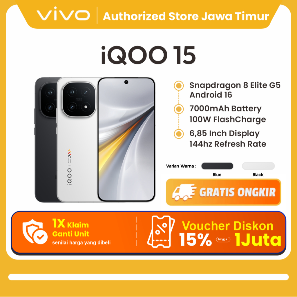 iQOO 15 (16/512GB) [BISA INSTAN PENGIRIMAN] Flagship Snapdragon 8 Elite / Layar 144Hz AMOLED / Kamera 50MP / Baterai 7000mAh Fast Charging - Gambar 2