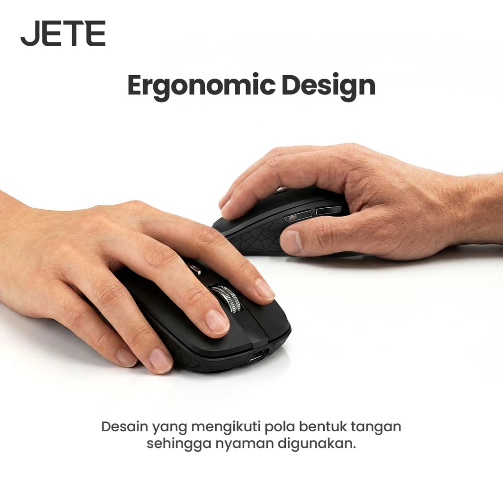 Mouse Wireless Bluetooth JETE MS301 Rechargeable with Dongle USB 3200DPi Compatible All Surface with LED Light (RTL) - Gambar 4