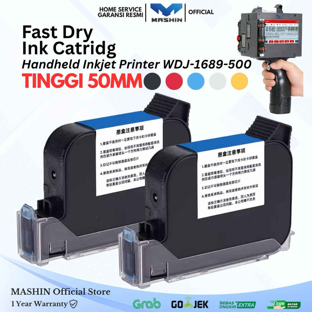 Mashin - Solvent Base Ink Cartridge 72ml Handheld Inkjet Printer WDJ1689-500 Tinggi 50mm