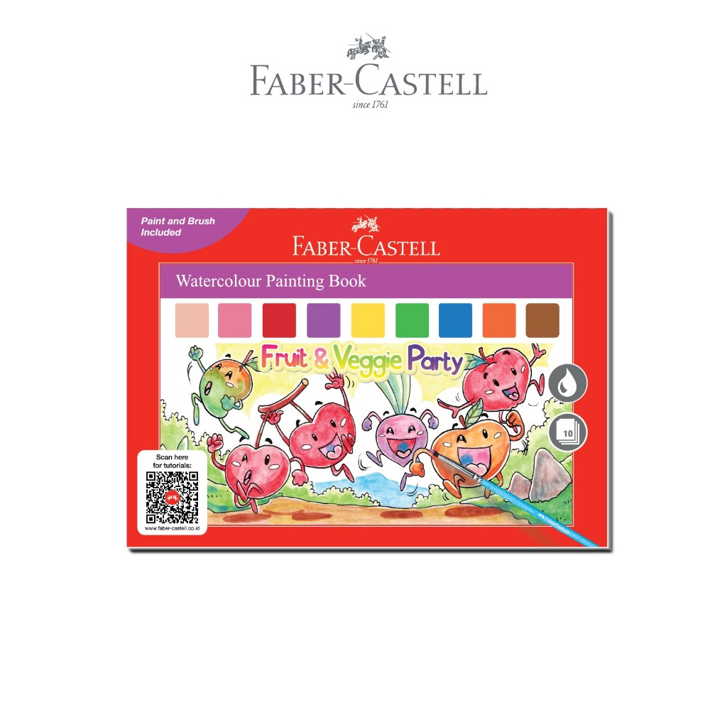 Faber-Castell Watercolour Painting Book Buku Mewarnai Cat Air Anak Set Lengkap Free Kuas